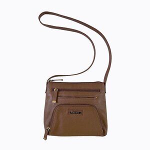 CK Brown Leather Med Shoulder Bag Purse Crossbody Pocket Workwear Office Y2K 90s